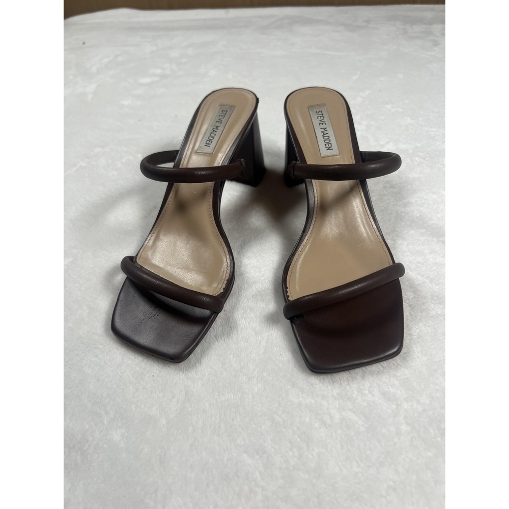 Steve Madden Sandals Womens Size 8.5 Brown Block Heel Slide Shoes Square Toe